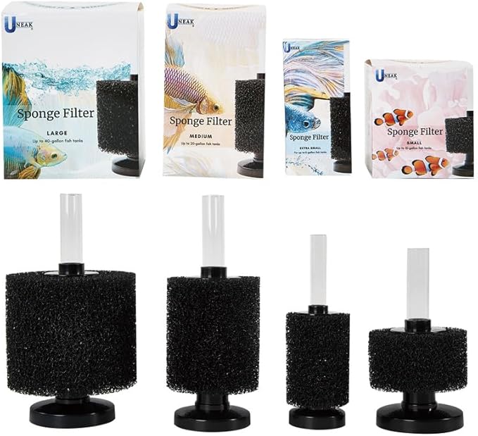 UNEAK Small Aquarium Sponge Filter Fish Tank Silent Filteration Breeding Fry Betta Shrimp Nano Tank Accessories Air Stone 4-inch Airline Tubing up to 10 Gallon
