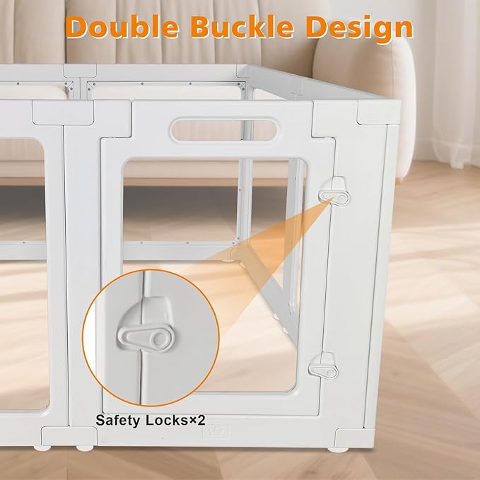 Clear Acrylic Plastic Dog Playpen with Door, 23.6"H Transparent DIY Puppy Cat Pet Play Pen, Modular Fence for Dog, Cat, Pig, Rabbit, Ferret, Easy Assemble Dog House Crate Kennel Whelping Cage