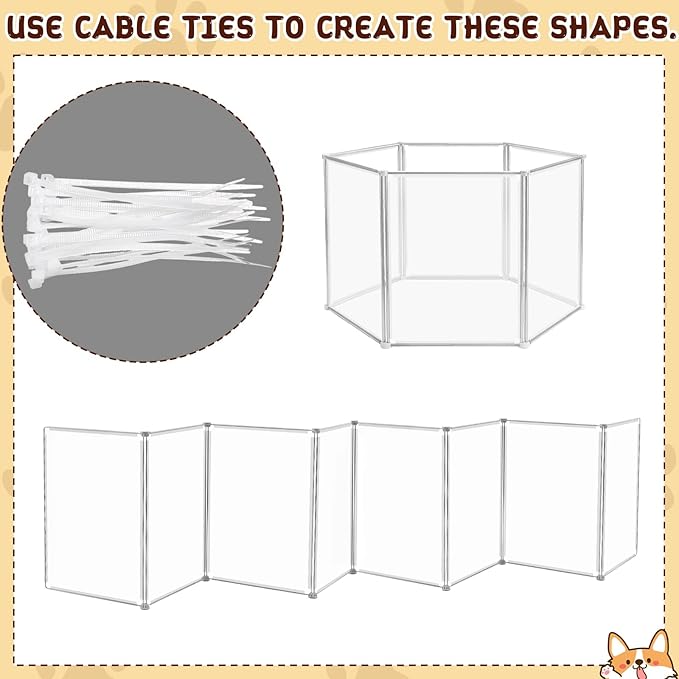 Sintuff Clear Plastic Dog Playpen Gate 8 Panel 165" W x 28" H Transparent Freestanding Pet Playpen Indoor Foldable Adhesive Pet Fence Barrier for Doorway for Small Dogs Puppy