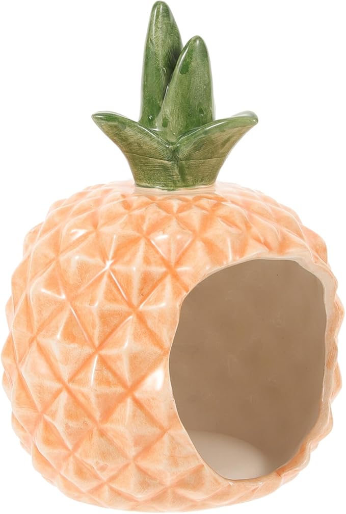 Ipetboom Ceramic Hamster Hideout Pineapple Shape Cooling Pet Nest Small Animal House for Hamsters Guinea Pigs Rats Chinchillas