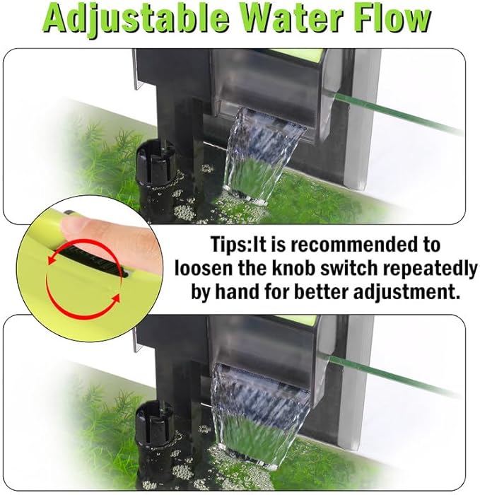 MALLMALL6 Aquarium Filter with U-V Light, Quiet Activated Carbon Biochemical Hang On Back Fish Tank Water Filtration with 2 Adjustable Extension Hose for 10-20 Gallon, 119 GPH 5W Power Oxygen Pump