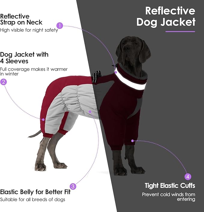 Full Body Dog Coat - Warm Fleece Jacket for Small Dogs, Turtleneck Winter Coats with Harness, Reflective Dog Snowsuit Windproof Puffer Jackets with Legs for Chihuahua, Yorkie, Burgundy XS