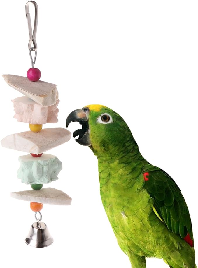 Parrot Chewing Toy, Bird Beak Grinding Stone Bell, Lava Block Calcium Supplement Food African Greys Amazon Conure Eclectus Budgies Parakeet Cockatiel Hamster Chinchilla Rabbit