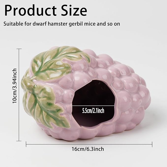 Ceramic Hamster Hideout,Grape Dwarf Hamster House,Guinea Pig Habitat Decor, Hideaway House for Gerbil, Cool Bed for All Season