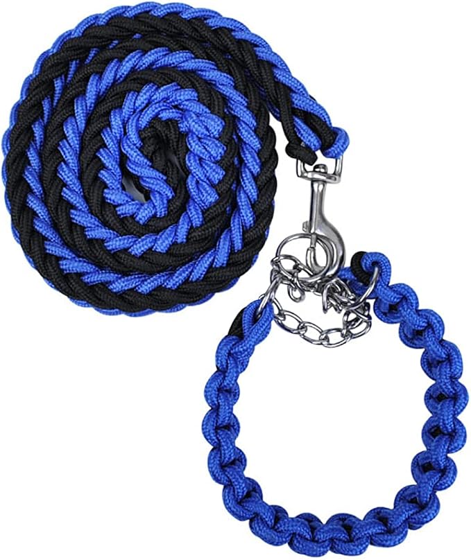 Love Dream Dog Collar and Leash Set, Heavy Duty Nylon Braided Rope Strong 4 FT Dog Leash and Martingale Training Collar for Small Medium Large Dogs Training and Walking (Blue & Black)