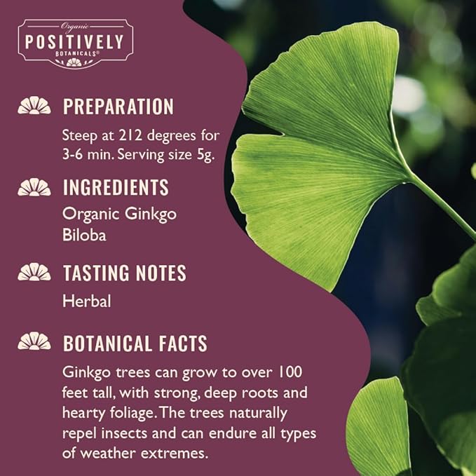 Organic Positively Botanicals Company, Ginkgo Biloba, Herbal Tea Loose Leaf Botanical, 16 Ounce