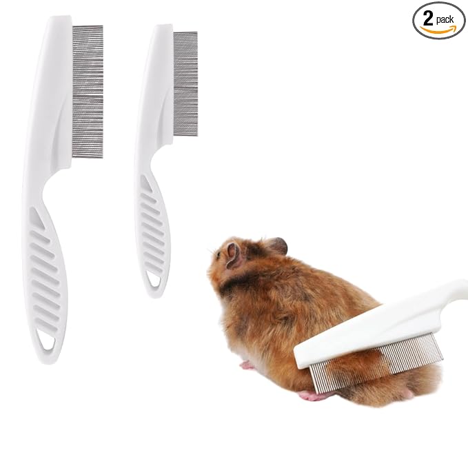 Stainless Steel Rounded Teeth Grooming Comb for Small Pets - Massage and Cleaning Tool for Chinchillas, Ferrets, Guinea Pigs, Rabbits (2 Pack, White)