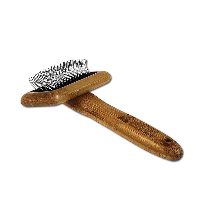 Alcott Bamboo Groom Slicker Brush with Stainless Steel Pins for Pets, Small,Black