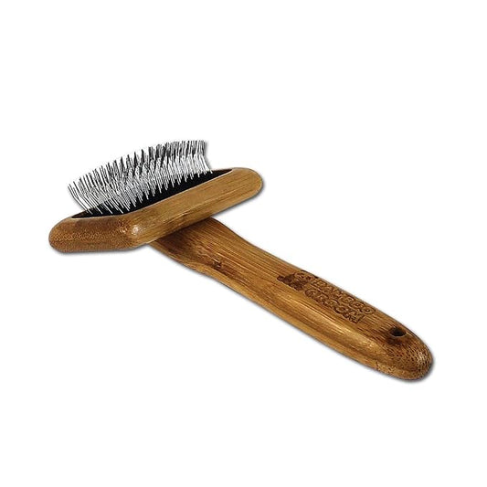 Alcott Bamboo Groom Slicker Brush with Stainless Steel Pins for Pets, Small,Black