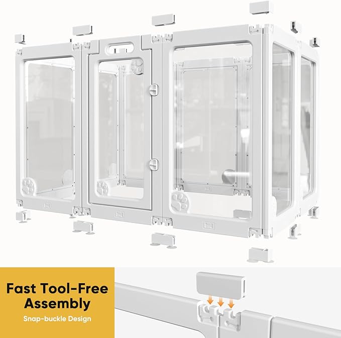 Clear Acrylic Dog Play Pen Indoors 30“, 10 Panels Transparent Puppy Playpen with Door for Small Dogs Puppies, Modular Plastic Pet Playpen Cage Fence Crate for Cat Kitten Rabbit, White