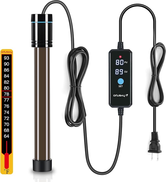 Orlushy Submersible Aquarium Heater, Fish Tank Heater with Free Thermometer for Freshwater and Saltwater Tank