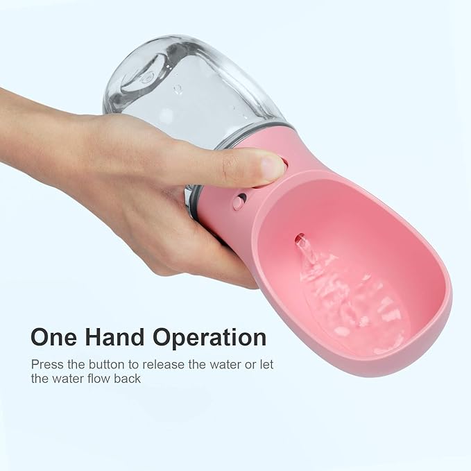 DEYACE Dog Water Bottle, Leak Proof Portable Pet Water Bottles for Dogs, Puppy Water Dispenser with Drinking Feeder for Travel (Pink 12oz)