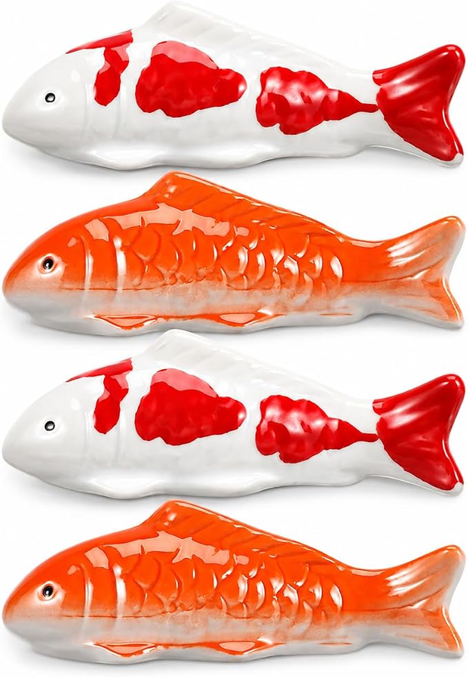 Garneck 4pcs Koi Fish Decor Floating Ceramic: Aquarium Ornaments Figurines for Tank Bowl Pond Desktop Water Feature Garden Pool Red Orange White Statue Accessories Display
