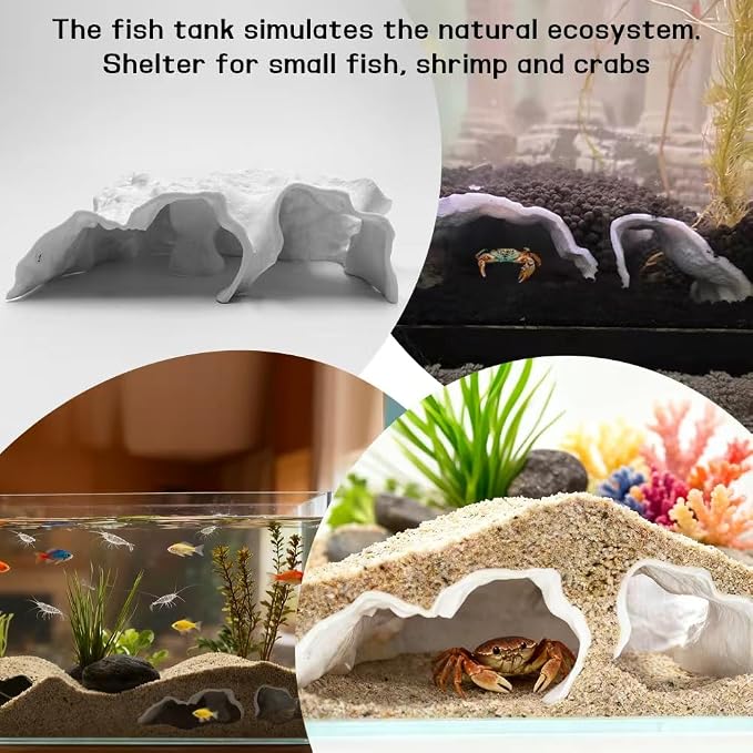 3D Printed Aquarium Cave Tunnel - Fish Tank Decoration Natural Fish Hideout for Pleco, Shrimp & Corydoras | Sinking Base & Viewing Ports | Substrate-Friendly Decor (6.7" Under Gravel Design)