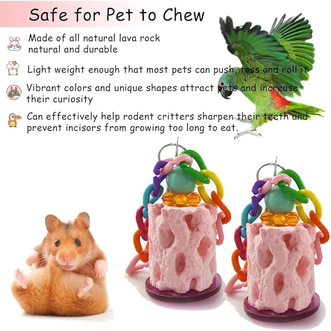 Parrot Bird Chewing Toy,2Pcs Parrot Teething Stone Toy,Parrot Beak Grinding Calcium Stone,Bird Cage Accessories for Parrot Rabbit Bunny Hamster, Chinchilla (B)