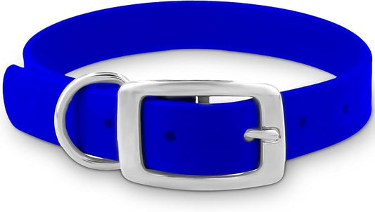Regal Dog Products Large Blue Dog Collar with Heavy Duty Double Buckle & D Ring | Vinyl Coated, Custom Fit, Adjustable Biothane Dog Collar | Chew Resistant Waterproof Collar for Dogs