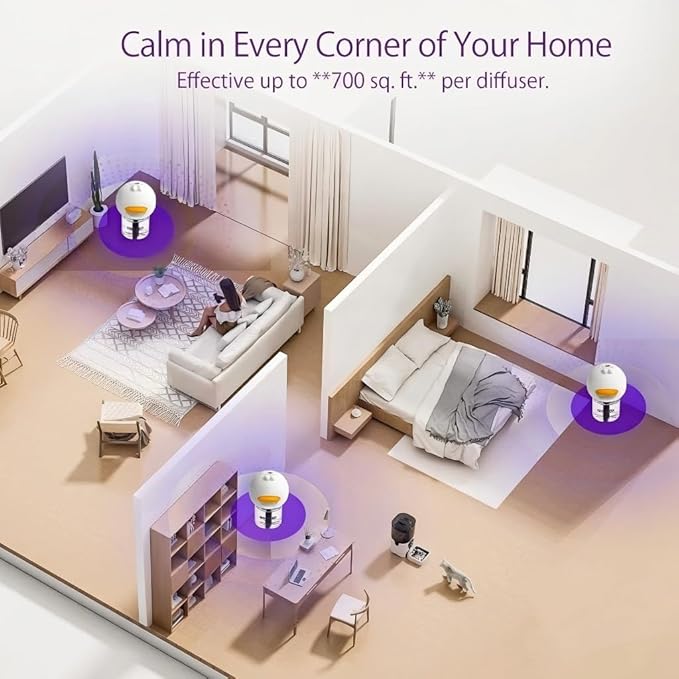 Cat Calming Pheromone Diffuser Set (Whole Home 3-Pack) – 3 Diffusers + 3 x 48ml Refills – Helps Reduce Spraying & Fighting – Unscented Stress Relief for Large Homes & Multi-Cat Areas