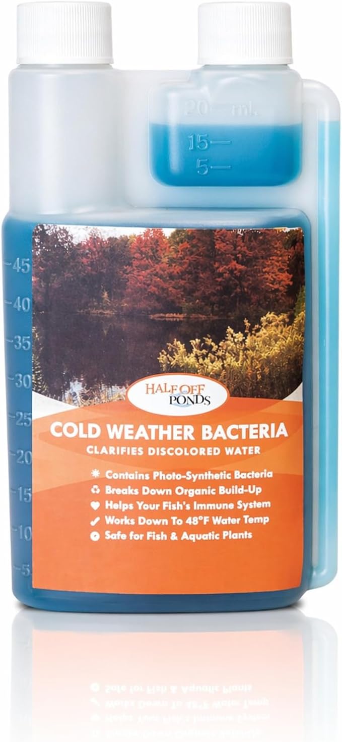 Cold Weather Pond Bacteria Treatment with Enzymes, 32 oz | Cold weather formula, breaks down sludge and fish waste, activates at 48°F, fish and plant safe, boosts beneficial bacteria