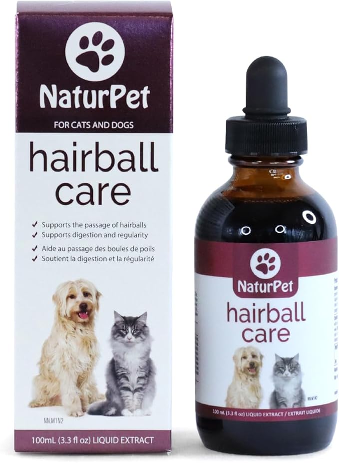NaturPet Hairball Care | Natural Herbal Drops to Support Digestion, Hairballs, Gas, Bloating | Cats& Dogs | 100mL