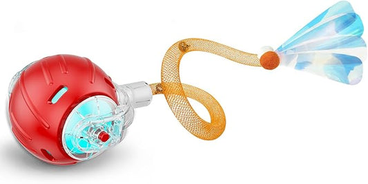 Jkanti Interactive Cat Toys for Indoor Cats,The 3rd Generation Agile Moving Cat Ball with Elastic Mesh Tail,Automatic Kitten Toys for Bored Indoor Cats (Red)