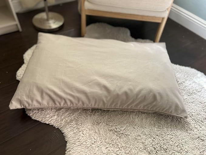 Natural Cotton Canvas Dog Bed – Raw Cotton Filled Pet Cushion Insert, Breathable Eco-Friendly Dog Mattress, Durable Washable Cover with Zipper (Gray, X Large 53"x36"x5")