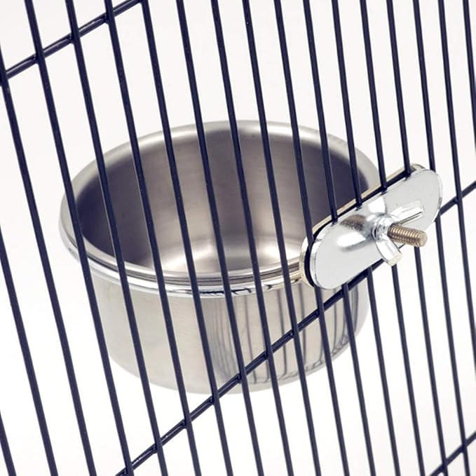 2 Packs, Pet Food Water Bowl with Clamp Holder Stainless Steel Coop Cup Hanging Feeder for Dog Bird Parrot Cat Rabbit, S&M