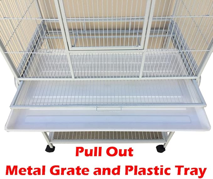 64" Extra Large Double Flight Bird Wrought Iron Double Breeding Cage Slide Out Divider 3-Levels Bird Parrot Cage Cockatiel Conure Bird Cage with Removable Stand on Wheels