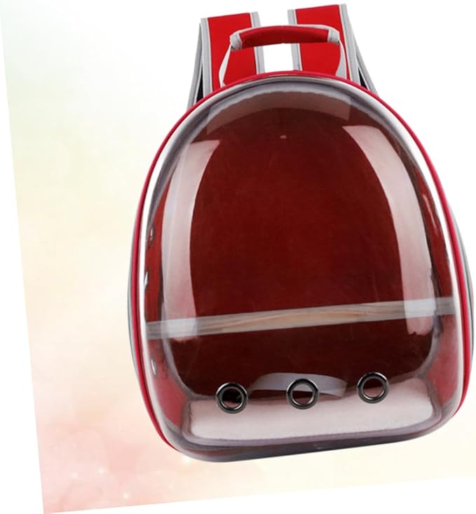 Portable Parrot Backpack Breathable Design and Wooden Bar for Outdoor Travel Pc Bird Carrier Red