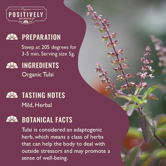 Organic Positively Botanicals Company, Tulsi, Herbal Tea Loose Leaf Botanical, 4 Ounce