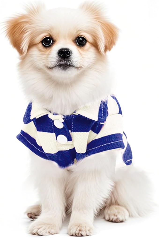 Dog Shirt Polo Shirt Striped Collar Puppy Clothes Summer Button Up Pet Clothes for Small Medium Dogs Cats for Boy Girl Pets (Royal Blue, XX-Large)