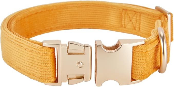 Soft Cotton Dog Collar with Metal Buckle Adjustable Heavy Duty Comfy Corduroy Collars for Small Medium Large Dogs,Orange,Large