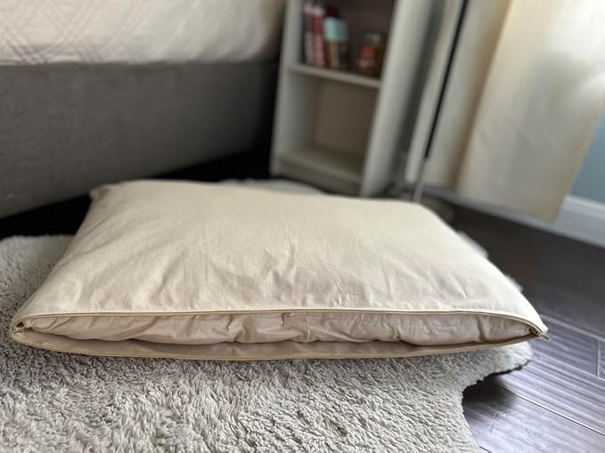 Natural Cotton Canvas Dog Bed – Raw Cotton Filled Pet Cushion Insert, Breathable Eco-Friendly Dog Mattress, Durable Washable Cover with Zipper (Natural, Large 48"x30"x5")