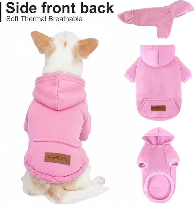 2 Pack Dog Hoodie Warm Hood Dog Sweater Cold Weather Small Dogs Sweatshirt Comfort Pet Clothes for Small Medium Dogs with Pockets (Pink+Purple, S (Back: 9.45",Chest: 14.9", 3.5-5.8lbs))