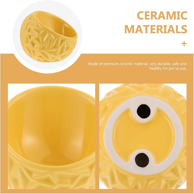 Milisten Ceramic Cat Bowl with Anti-tip Design, Yellow Geometric Kitten Feeding Dish, Sturdy Household Cat Feeder for Indoor Pets