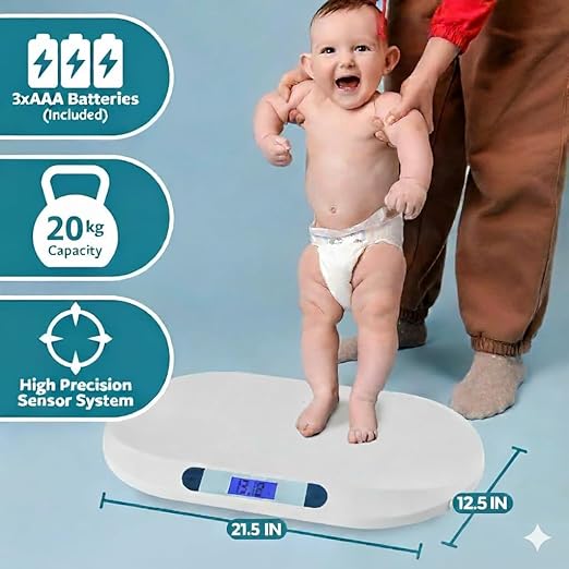 Smart Weigh Digital Baby & Pet Scale – Infant and Small Animal Weighing Scale for Newborns, Puppies & Cats – 44 lb Capacity, lb/oz/kg Display, Hold Function