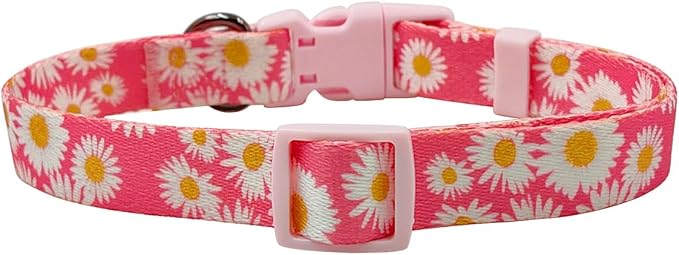 Dog Collar and Leash Set, Cute Pink Daisy Pattern, Polyester Material, 5ft Leash, for Small Dogs.(Small, Pink Daisy)