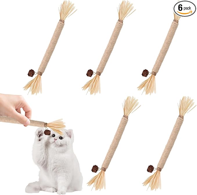 6 Pack Silvervine Sticks for Cats Chewers, Natural Cat Chew Stick, Interactive Kitten Chew Playthings, Silver Vine Chew Sticks for Indoor Kitty Nip Teeth Cleaning Dental Care Biting (6)