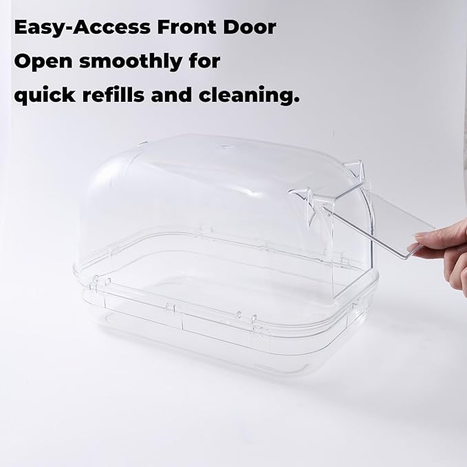 Large Chinchilla Dust Bath House, 11-Inch Clear Enclosed Bathing Hideout with Lift-Off Lid, Low-Mess Rim & Stable Non-Slip Base, Easy-Clean Design for Adult Chinchillas