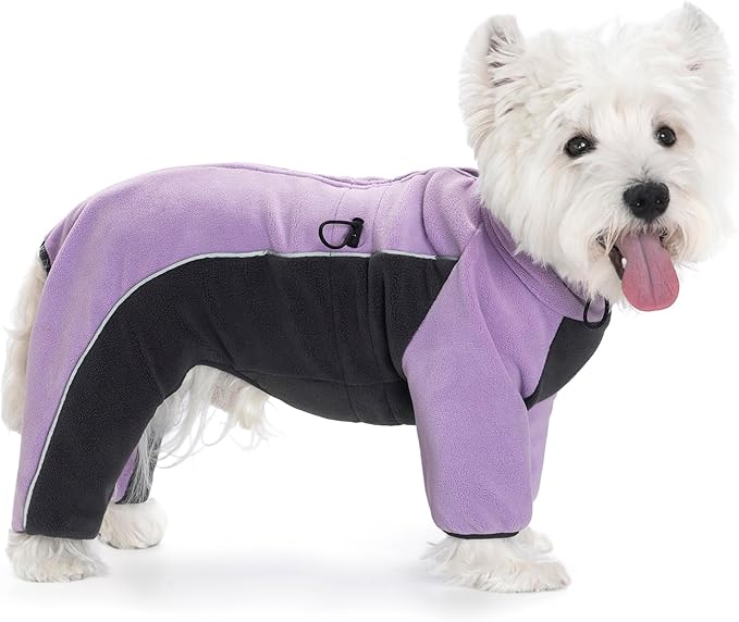 Fleece Dog Coat for Small Medium Dog,Pullover Pajamas Jumpsuit Bodysuit Puppy Coats with Legs, Pet Windproof Warm Cold Weather Jacket Full Body Vest Cozy Snowsuit Outfit Clothes (Purple, XL)