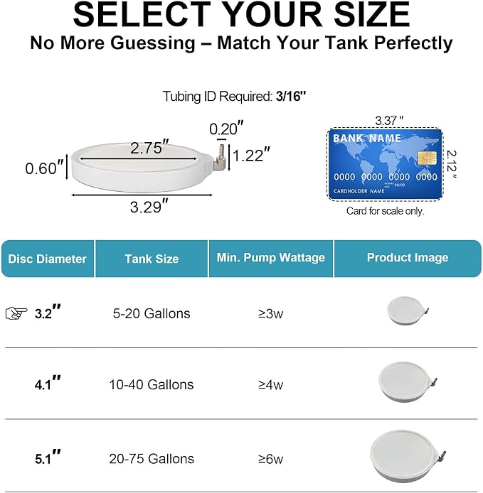 3.2 Inch Air Stones for Aquariums, Aquarium Bubbler Fish Tank Oxygen Diffuser, Stainless Steel Nozzle Nano Atomization Disc for Freshwater Saltwater Hydroponics DWC Pond, 5-20 Gallon Tank
