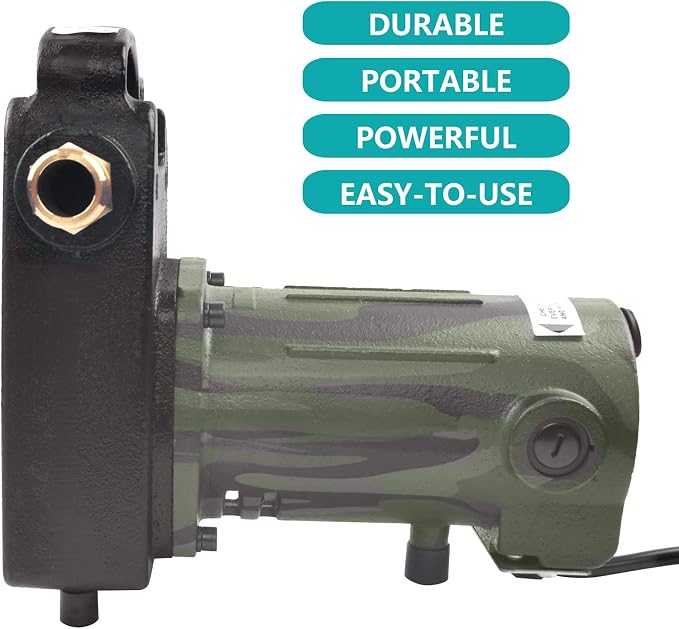 TIGEROAR 120V Water Transfer Pump 1560 GPH Cast Iron 1/2 HP Electric Pump | Portable Pump with 6 ft. Power Cord for Pool Pump with Multipurpose Heavy Duty Water Transferring Irrigation Car Washing