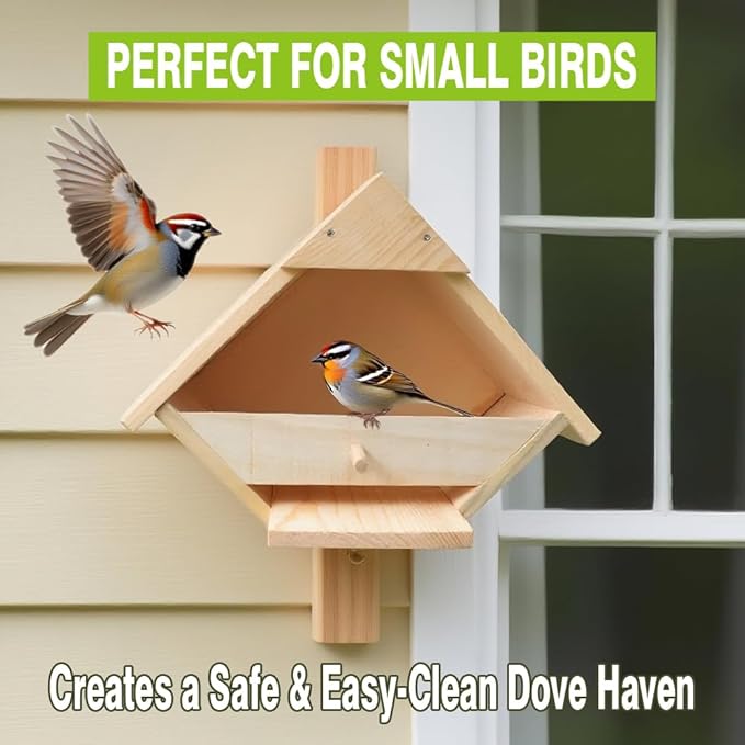 Weatherproof Solid Wood Dove Nesting Box - Outdoor Handmade Bird House with Triangular Entry | Attracts Mourning Doves