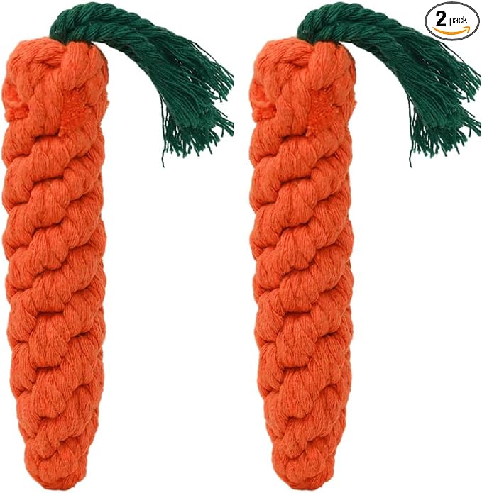 Carrot Dog Toy 5.5 Inch Handmade Eco Cotton Rope Dog Toy Carrot Chew Toy for Dogs - Made with Natural, Non-Toxic Dyes - Carrot Toy Great for Puppy Teething Toys and Cats (Orange) 2PK
