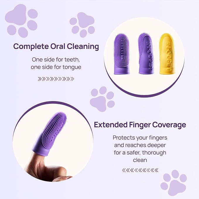 HICC PET Dog Toothbrush, Anti-Slip Dog Tooth Brushing Kit, Dog Finger Toothbrush for Plaque and Tartar Cleaning, Dog Teeth Cleaning for Small & Large Pets, Safer & Softer Liquid Silicone, 4-Pack