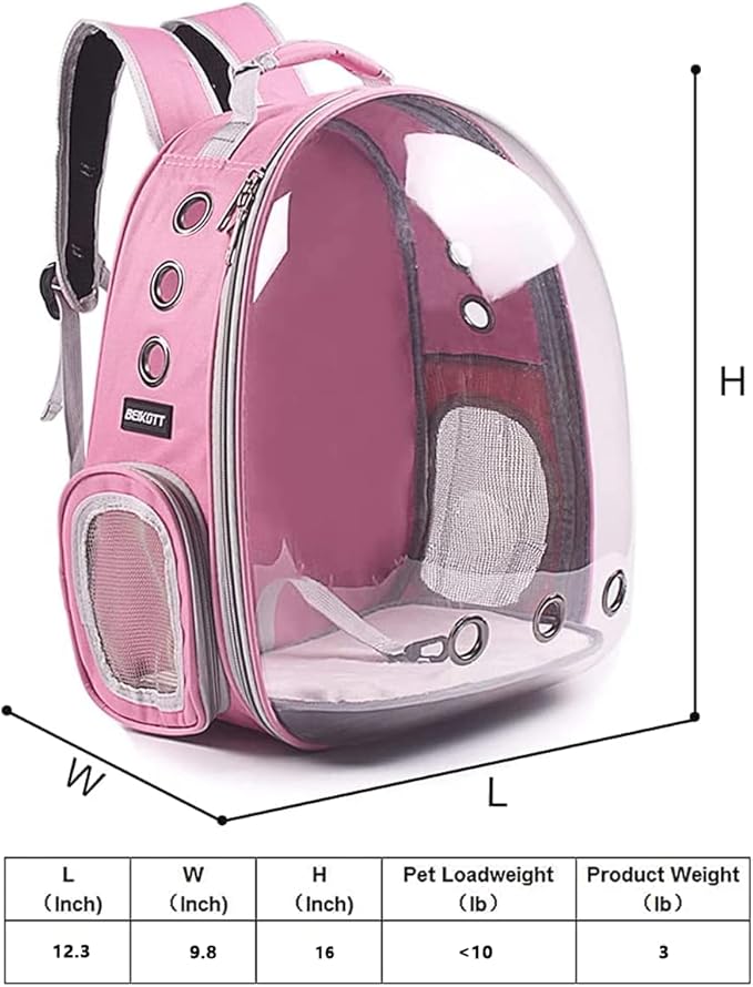 Cat Backpack Carriers, Dog Backpack, Pet Backpack for Small Cats Puppies Dogs Bunny, Airline-Approved Ventilate Transparent Bubble Backpack for Travel and Outdoor(Pink)