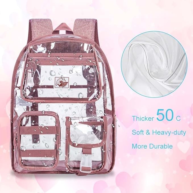 CCJPX 3Pcs Clear Backpack for Girls, School Transparent Bookbag, Heavy Duty See Through Backpacks for Teens Elementary