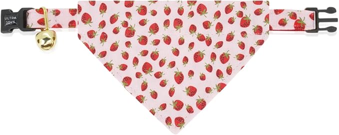 Ultra Joys Breakaway Cat Collar Kitten Collar with Bell, Bowtie & Bandana - Strawberry Small