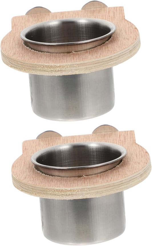 Happyyami 2pcs Parrot Cage Hanging Cup Stainless Steel Feeding Basin Bird Coop Cups