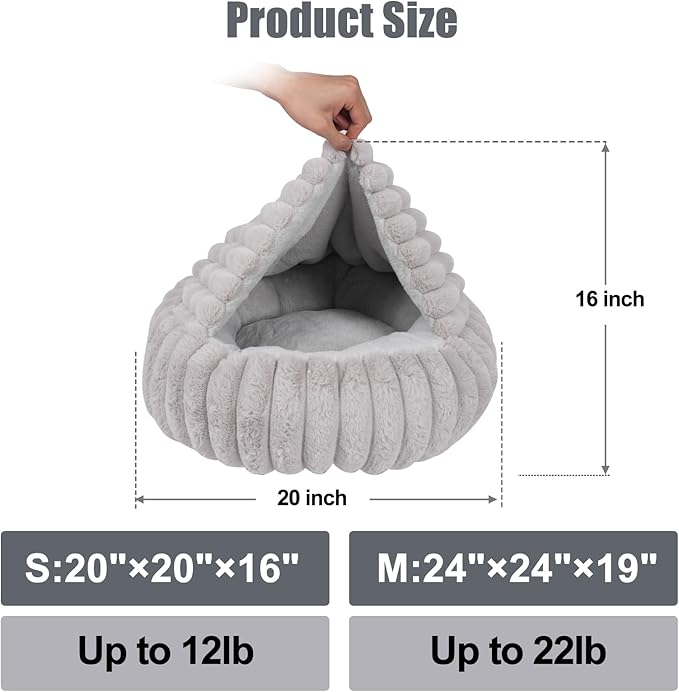 Cat Beds for Indoor Cats, 2 in 1 Cat Cave Bed Kitten Bed for Small Pets, Small Dog Bed with Cover, Pet Bed for Puppy and Kitten with Anti-Slip Bottom-Light Gray-20 inches