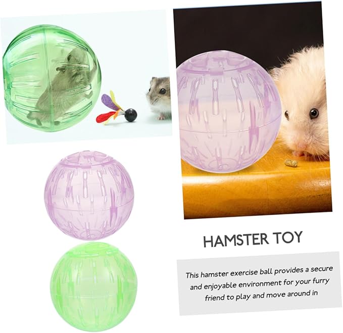 SUPVOX Dwarf Hamster Exercise Ball: 2-Pack 3.94" (10cm) Small Pet Running Balls - Ventilated Clear Exercise Toy for Dwarf Hamsters, Gerbils & Roborovski - Green & Pink